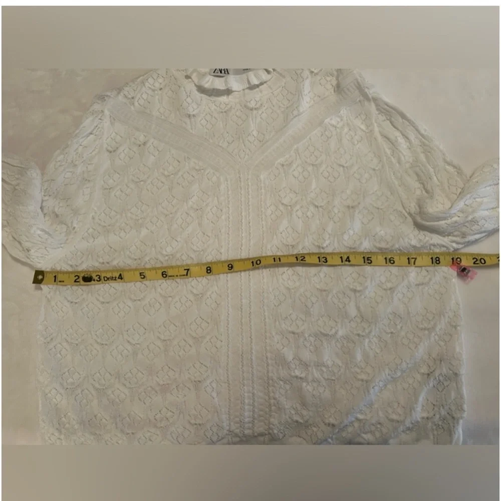 Zara white, long sleeve lace-like women's top size S